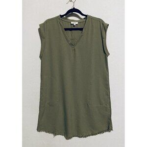 Umgee Dress Womens Small Green Striped Sleeveless V Neck Fringe Hem Boho Peasant